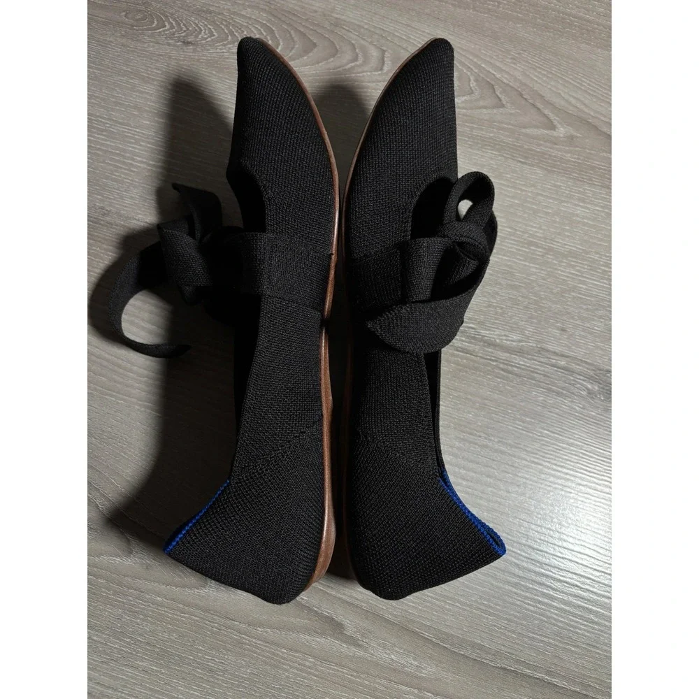 Rothy's Womens 10 Career Casual Shoes Pointed Mary Jane Tie Bow Flats Black